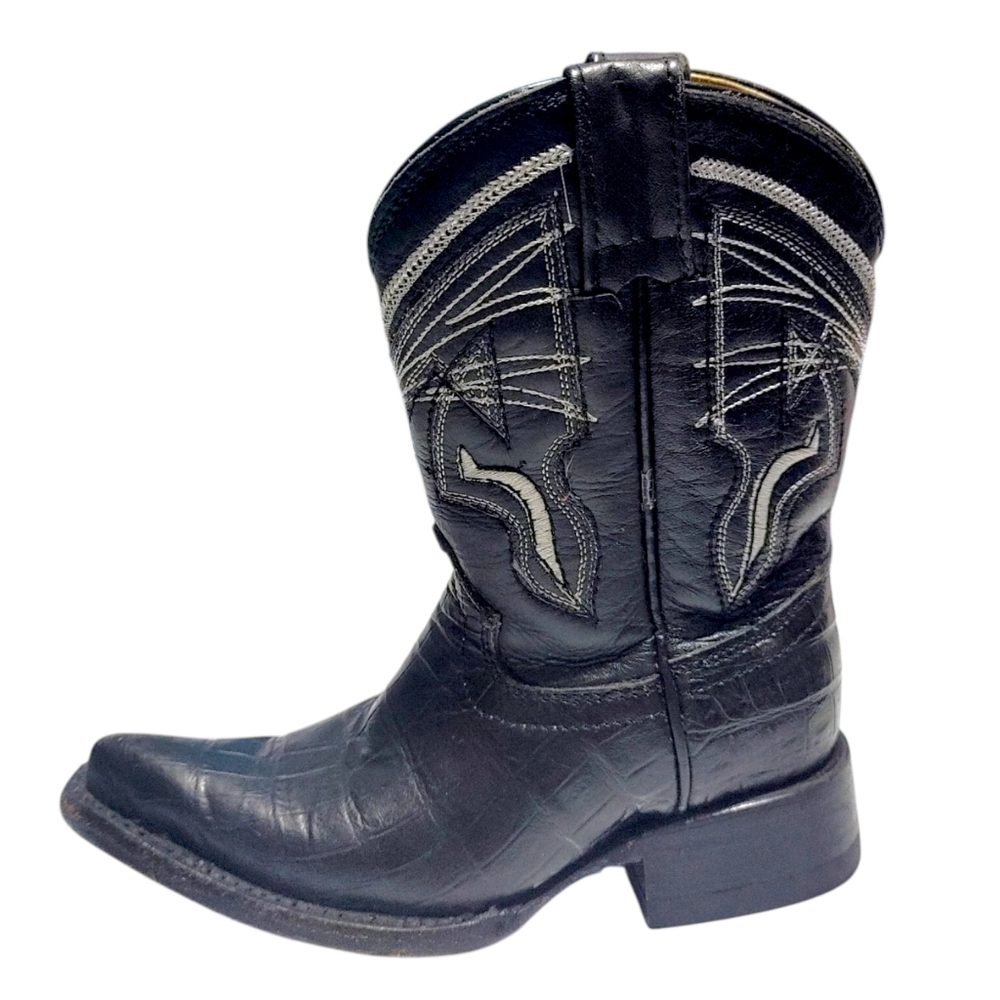 El Centenario Black Leather Western Embroidered Pointed Toe Boots Kids Size 8